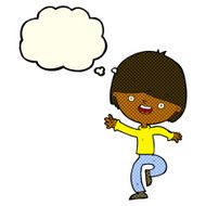 cartoon happy boy dancing with thought bubble N6