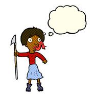 cartoon woman with spear sticking out tongue thought bubble N6