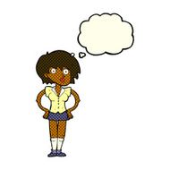 cartoon surprised woman with hands on hips thought bubble N6