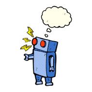 cartoon robot with thought bubble N86