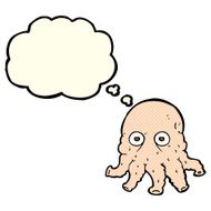 cartoon alien squid face with thought bubble N17