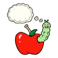 cartoon bug eating apple with thought bubble N11