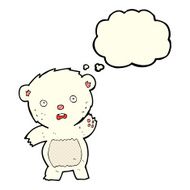 cartoon waving polar bear cub with thought bubble N22