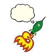 cartoon space rocket with thought bubble N12