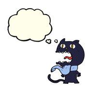 cartoon frightened cat with thought bubble N14