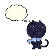 cartoon funny cat wearing scarf with thought bubble N9