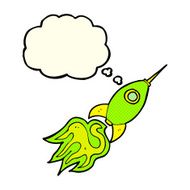 cartoon space rocket with thought bubble N14