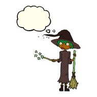 cartoon witch casting spell with thought bubble N11
