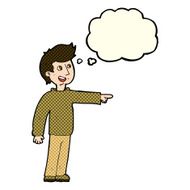 cartoon happy man pointing and laughing with thought bubble N6