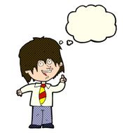 cartoon school boy with idea thought bubble N16