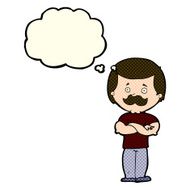 cartoon manly mustache man with thought bubble N6