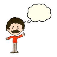 cartoon man with mustache waving thought bubble N18