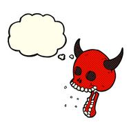 cartoon spooky skull with thought bubble N88