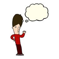 cartoon man waving with thought bubble N16