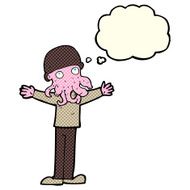 cartoon alien squid face man with thought bubble N6