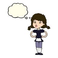 cartoon happy waitress woman with thought bubble N6