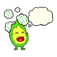 cartoon flame character with thought bubble N6