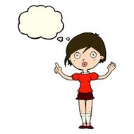 cartoon girl asking question with thought bubble N6