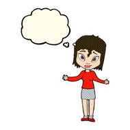 cartoon woman shrugging shoulders with thought bubble N270