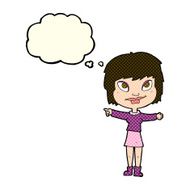 cartoon woman pointing with thought bubble N119