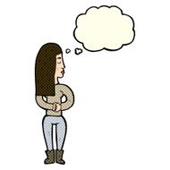 cartoon woman ignoring with thought bubble N18