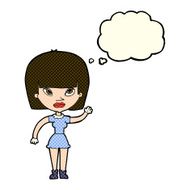 cartoon woman waving with thought bubble N192