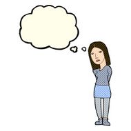 cartoon woman waiting with thought bubble N10