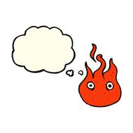 cartoon flame symbol with thought bubble
