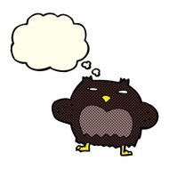 cartoon suspicious owl with thought bubble N2