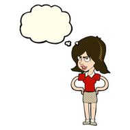cartoon annoyed woman with hands on hips thought bubble N5