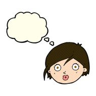 cartoon surprised female face with thought bubble N32