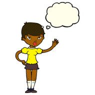 cartoon woman waving with thought bubble N193