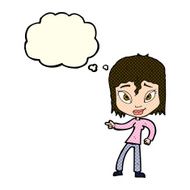 cartoon relaxed woman pointing with thought bubble N6