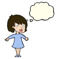 cartoon woman wearing dress with thought bubble N6