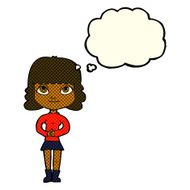 cartoon happy woman with thought bubble N143
