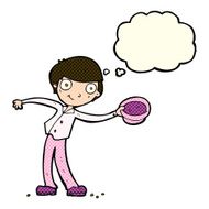 cartoon man tipping hat with thought bubble N4