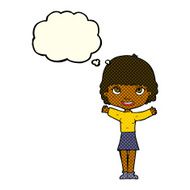 cartoon woman waving with thought bubble N195