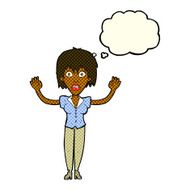 cartoon woman stressing out with thought bubble N12