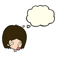 cartoon surprised female face with thought bubble N33