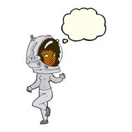 cartoon woman wearing space helmet with thought bubble N11