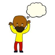 cartoon bearded man panicking with thought bubble N6