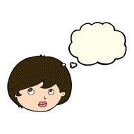 cartoon female face looking upwards with thought bubble N6