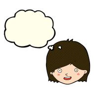 cartoon happy female face with thought bubble N102