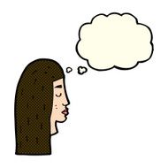 cartoon female face profile with thought bubble N6