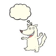 cartoon happy wolf with thought bubble N10