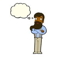 cartoon bearded hipster man with thought bubble N6