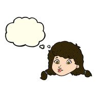 cartoon pretty female face with thought bubble N55