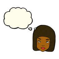 cartoon annoyed female face with thought bubble N6