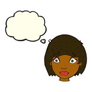 cartoon worried female face with thought bubble N6