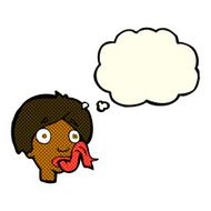 cartoon head sticking out tongue with thought bubble N6